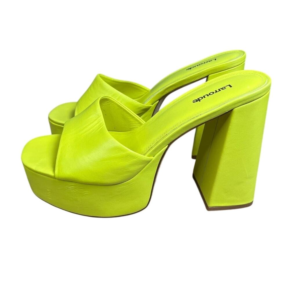 Larroude The Dolly Platform Mule Lemon Yellow Leather Chunky Heels Womens Size 9 - Picture 4 of 10